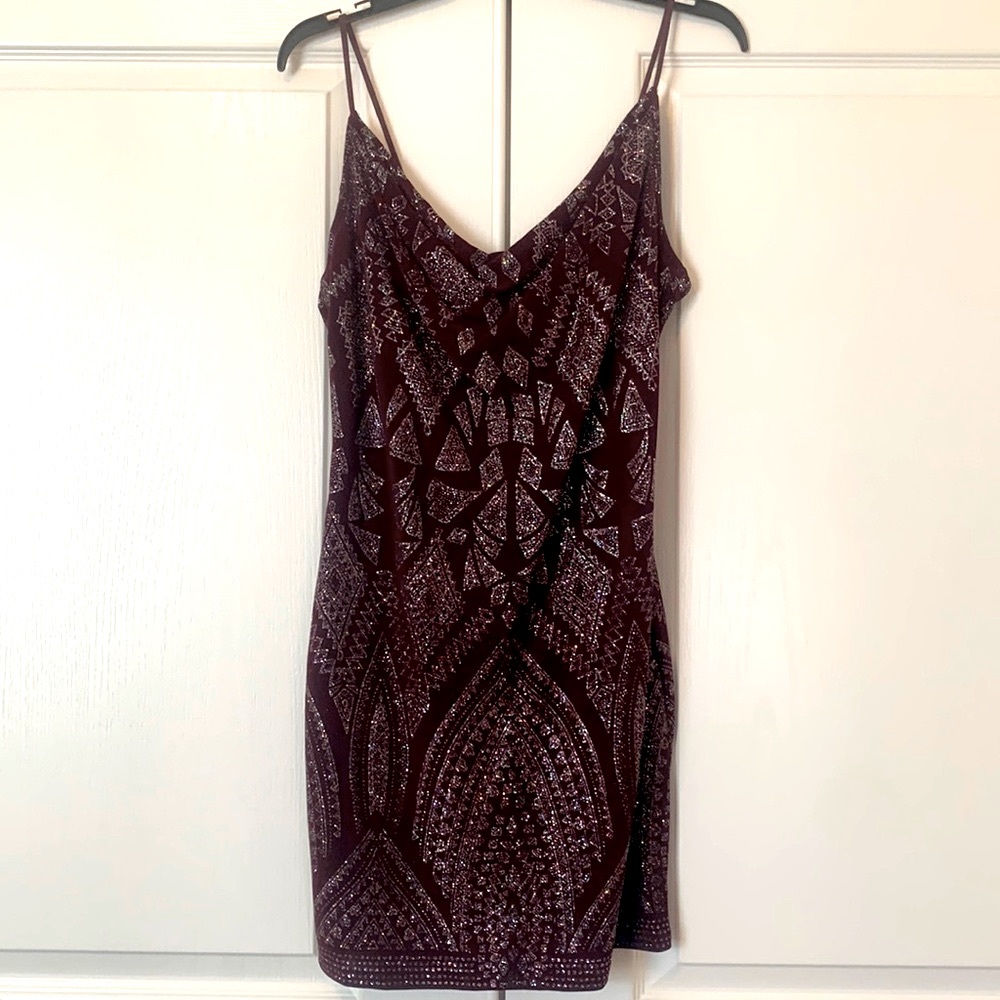 Jump Apparel Cowlneck BodyCon Glitter Dress